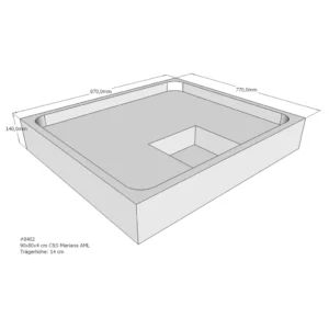 Maattekening 1 Xenz PS Douchebakdrager voor Mariana 90x80x14