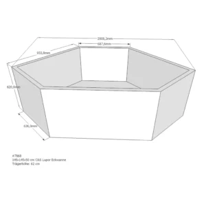 Maattekening 1 Xenz PS Baddrager voor Society 145x145x62