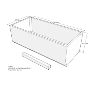 Maattekening 1 Xenz PS Baddrager voor Kanaga 190x90x62