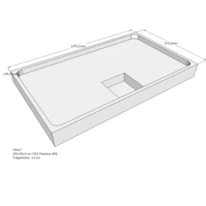 Maattekening 1 Xenz PS Douchebakdrager voor Mariana 150x90x14