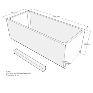Maattekening 1 Xenz PS Baddrager voor Lagoon/Society/Madeira/Kristal 170x75x62