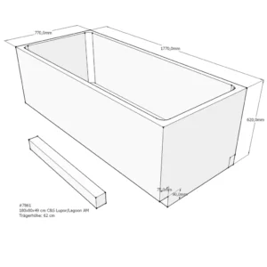 Maattekening 1 Xenz PS Baddrager voor Lagoon/Society/Madeira/Kristal 180x80x62