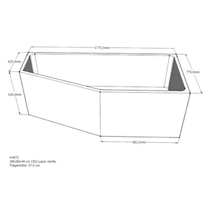 Maattekening 1 Xenz PS Baddrager voor Society Compact Rechts 180x80x57