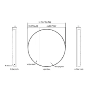 Maattekening 1 Xenz Xenz Saturnus ronde spiegelkast 120. 2 deuren+1 vast deel.
