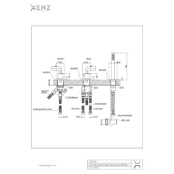 Maattekening 1 Xenz Duero - 3 gats badrandcombinatie thermostatisch zwart mat (v2)