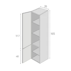 Maattekening 1 Xenz Young Hoge kast 2 deurs links 165x35x35 zwart mat