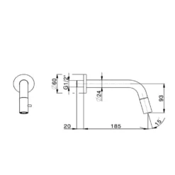 Maattekening 1 Xenz Duero Plus - inbouw fonteinkraan chroom