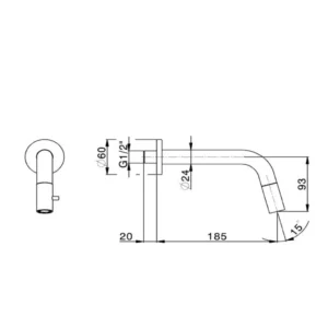 Maattekening 1 Xenz Duero Plus - inbouw fonteinkraan inox