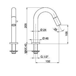 Maattekening 1 Xenz Duero Plus - fonteinkraan inox