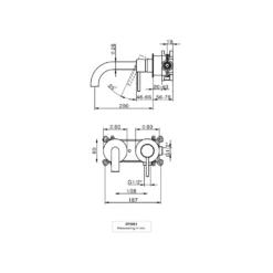 Maattekening 1 Xenz Duero Plus - inbouwwastafelkraan inox met Pro inbouwdeel (is opvolger van DP5881)