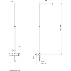 Maattekening 1 Xenz Duero - basisset: thermostaatkraan en doucheslang PVD coating brons