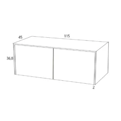 Maattekening 1 Xenz Nerf Badmeubel laag met 2 lades incl. topblad en stolwanden 115x36,8x45 (BxHxD) Vulcan Brown