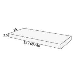 Maattekening 1 Xenz Young Wandplank met blinde bevestiging 35 cement grijs mat 35x15x2,5