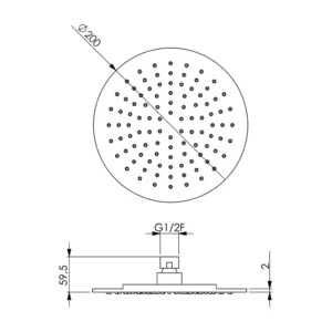 Maattekening 1 Xenz regendouche 20 voor set PVD coating brons