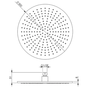 Maattekening 1 Xenz Regendouche 30 cm PVD grafiet