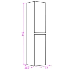 Maattekening 1 Xenz Hoge kast, omkeerbaar, 32x140x29 natural oak