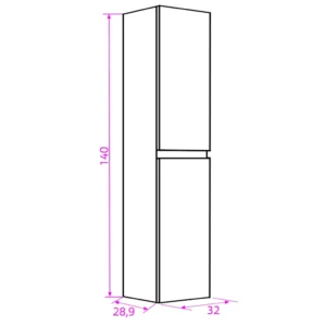 Maattekening 1 Xenz Hoge kast, omkeerbaar, 32x140x29 black oak