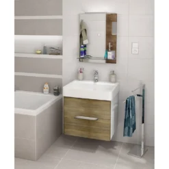 afbeelding 2 Sapho Mediena Wastafelmeubel 56x51x48,5cm, wit mat/eikengrafiet