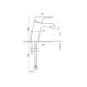 maattekening 1 Sapho Latus Bidetmengkraan, hoogte 132 mm, chroom