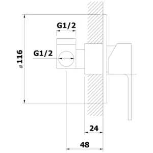 maattekening 1 Bruckner Sieger Inbouwdouchemengkraan, 1-weg, chroom