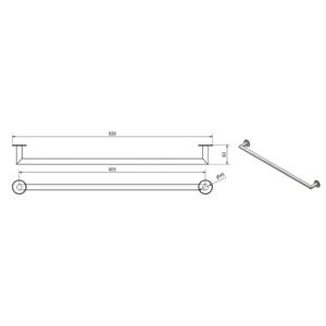 maattekening 1 Polysan Zelfklevende Handdoekhouder Houder 650x70mm, Chroom