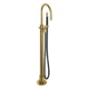 Afbeelding 1 Hotbath Cobber CB177EXT afbouwdeel vrijstaande badkraan met staafhanddouche en draaibare uitloop geborsteld messing PVD