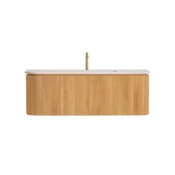 Alternative view of Lavantri Eleganza rond badmeubel met ribbelfront 120cm acacia met 1 lade en keramiek wastafel met kraangat