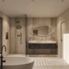 Afbeelding 1 HIPP-Design geborsteld messing PVD ovale spiegel (recht model) 40x90cm met indirecte verlichting, spiegelverwarming, kleurenwissel en touch dimmer