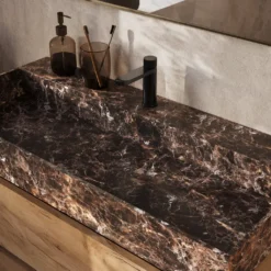 Afbeelding 1 Saniclear Dark Emperador marmeren wastafel 100x46cm met kraangat
