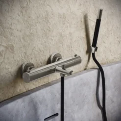 Afbeelding 1 Saniclear Exclusive Curved Pro thermostatische opbouw badkraan met handdouche RVS
