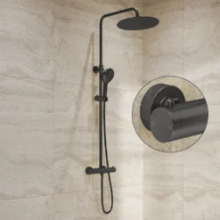 Afbeelding 1 Saniclear Evolution Stripes opbouw regendouche verouderd ijzer / gunmetal met 30cm hoofddouche en 2 standen handdouche