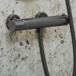 Afbeelding 1 Saniclear Iron Curved opbouw douchethermostaat verouderd ijzer - gunmetal