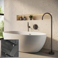 Afbeelding 1 Saniclear Iron Curved Pro inbouw badkraan rond met vrijstaande uitloop verouderd ijzer - gunmetal