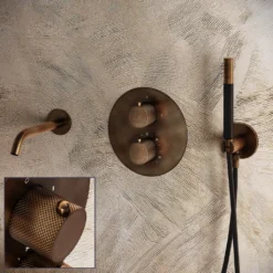 Afbeelding 1 Saniclear Antique Curved Pro inbouw badkraan rond verouderd messing