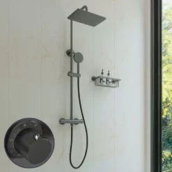 Afbeelding 1 Saniclear Vision Stripes Pro opbouw regendouche met 20x30cm hoofddouche verouderd ijzer - gunmetal