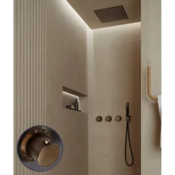 Afbeelding 1 Saniclear Plus Stripes Pro inbouw regendouche met inbouw douchekop 30x30cm en staafhanddouche verouderd messing