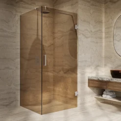 Afbeelding 1 Saniclear Modern Exclusive brons glas douchecabine 80x80cm met 80cm deur anti-kalk RVS