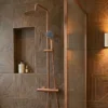 Afbeelding 1 Saniclear Copper opbouw regendouche 30cm met thermostaatkraan en 3 standen handdouche koperkleurig