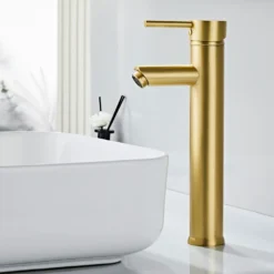 Afbeelding 1 Saniclear Brass verhoogde wastafelkraan geborsteld messing mat goud