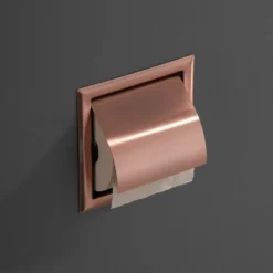 Afbeelding 1 Saniclear Copper inbouw toiletrol houder met klep geborsteld koper