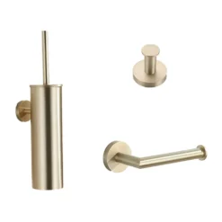 Afbeelding 1 Saniclear Brass geborsteld messing / goud toilet accessoire set incl toiletborstel, rolhouder en haak