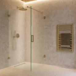 Afbeelding 1 Saniclear Brass profielloze douchecabine 80x90cm met 90cm deur geborsteld messing