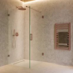 Afbeelding 1 Saniclear Copper profielloze douchecabine 80x70cm met 70cm deur geborsteld koper