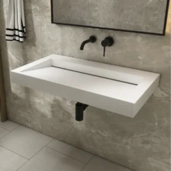 Afbeelding 1 Saniclear Hoya solid surface wastafel 80x45,5cm zonder kraangat mat wit