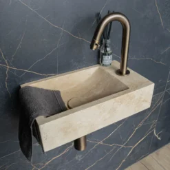 Afbeelding 1 Saniclear White Travertin fontein met kraangat rechts 39x22x10cm