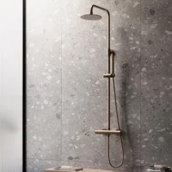 Afbeelding 1 Saniclear Antique opbouw regendouche met 20cm hoofddouche en staafhanddouche verouderd messing