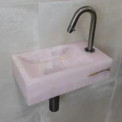 Afbeelding 1 Saniclear Pink Onyx fontein met kraangat rechts 39x22x10cm