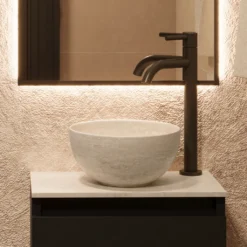 Afbeelding 1 Saniclear Micro waskom voor toilet 23cm white travertin