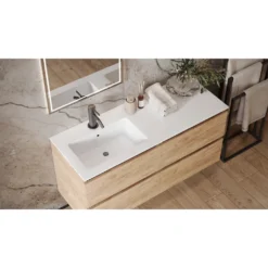 Afbeelding 1 Saniclear Cosmos fine stone wastafel links 160x46cm met kraangat mat wit