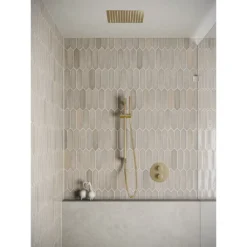 Afbeelding 2 Saniclear Cube inbouw regendouche rond met inbouw douchekop 30x30cm, glijstang en staafhanddouche geborsteld messing - mat goud